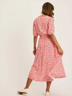 Online Joules Adele Floral Button Down Midi Dress with Slit Red