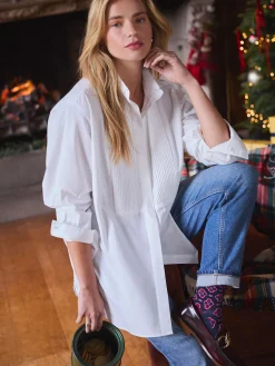 Outlet Joules Adeline Pleated Tuxedo-Style Shirt White