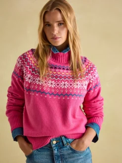 Clearance Joules Alba Fair Isle Jumper Pink