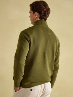 Best Joules Alistair Khaki Green Quarter Zip Cotton Sweatshirt KhakiGreen