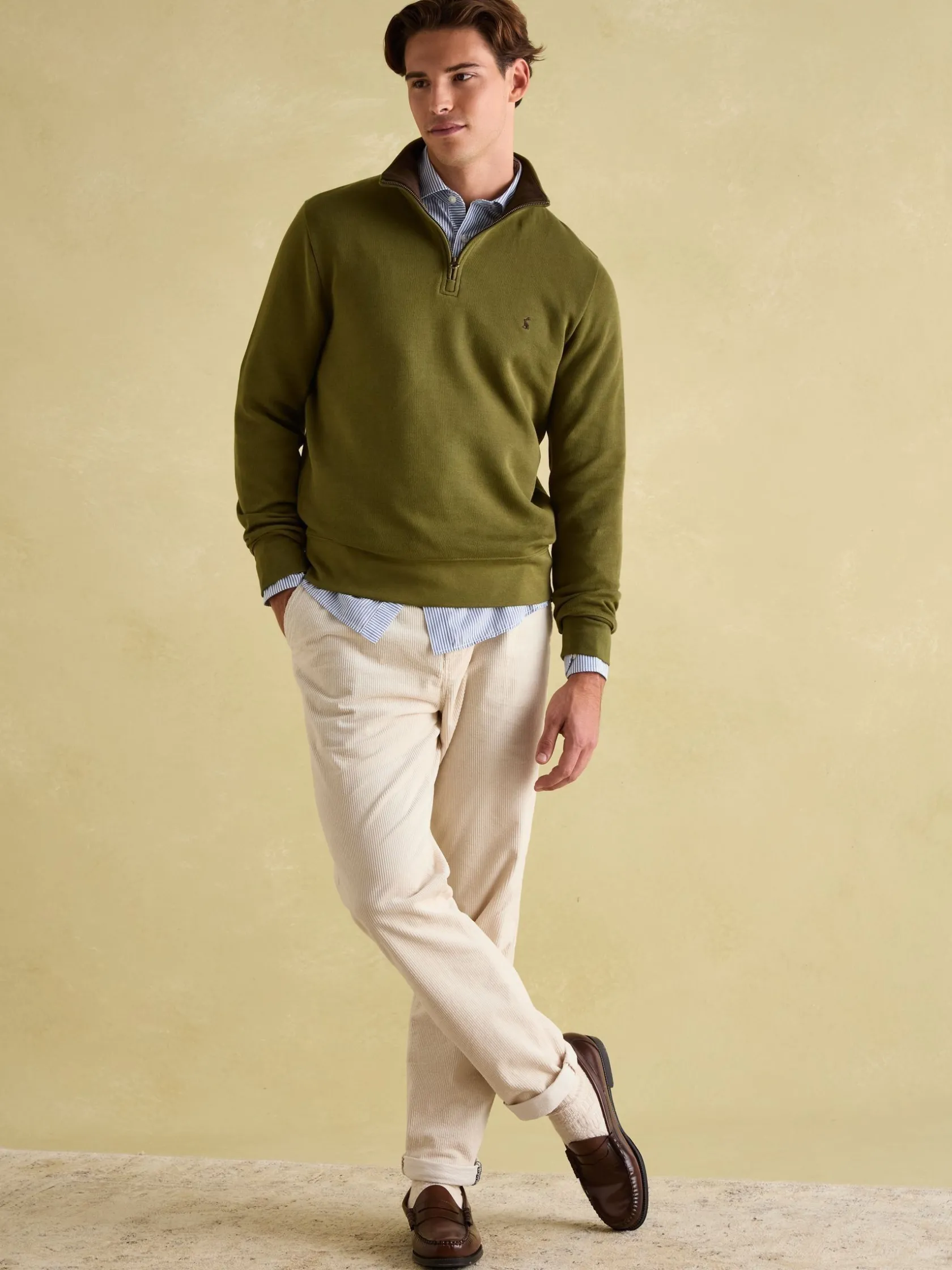 Best Joules Alistair Khaki Green Quarter Zip Cotton Sweatshirt KhakiGreen