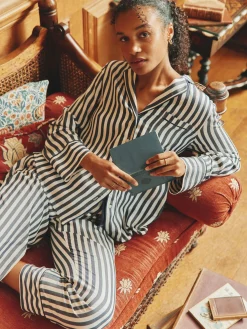 New Joules Alma Navy & White Striped Pyjama Set Navy&WhiteStriped