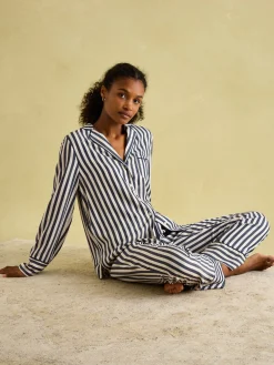 New Joules Alma Navy & White Striped Pyjama Set Navy&WhiteStriped