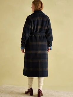Joules Amberley Longline Wool Blend Coat with Belt Navy