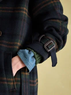 Joules Amberley Longline Wool Blend Coat with Belt Navy