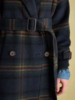 Joules Amberley Longline Wool Blend Coat with Belt Navy