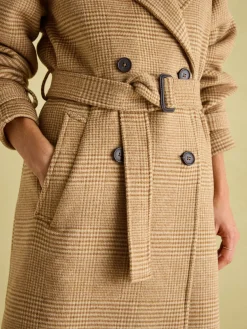 Joules Amberley Tan Brown Longline Wool Blend Coat with Belt TanBrown