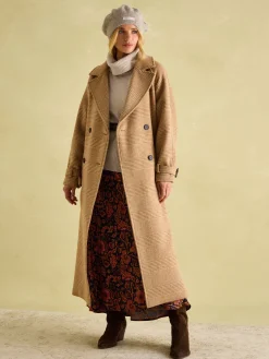 Joules Amberley Tan Brown Longline Wool Blend Coat with Belt TanBrown
