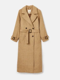Joules Amberley Tan Brown Longline Wool Blend Coat with Belt TanBrown