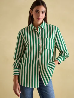 Best Joules Amilla Green & Cream Stripe Shirt Green&Cream