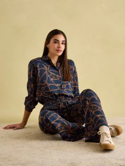 Clearance Joules Amilla Navy Multi Satin Shirt NavyMulti