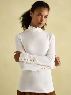 New Joules Amy Long Sleeve High Neck Jersey Top Cream