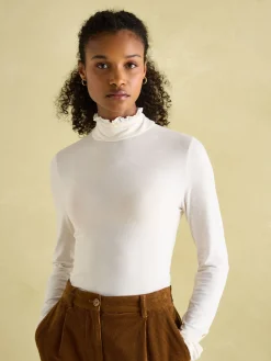 New Joules Amy Long Sleeve High Neck Jersey Top Cream