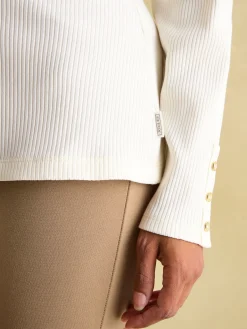 Joules Amy Ribbed Long Sleeve High Neck Jersey Top Cream