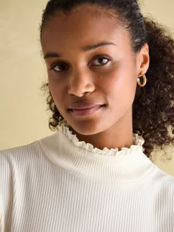 Joules Amy Ribbed Long Sleeve High Neck Jersey Top Cream