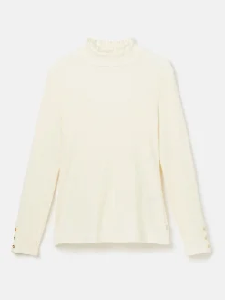 Joules Amy Ribbed Long Sleeve High Neck Jersey Top Cream