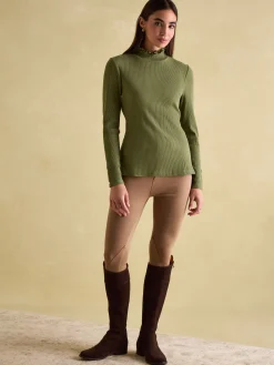 Clearance Joules Amy Ribbed Long Sleeve High Neck Jersey Top Green