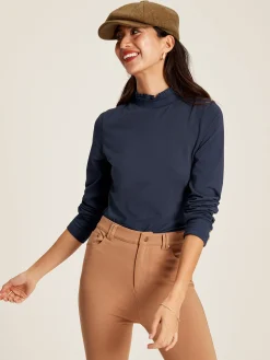 Joules Amy Navy Blue Long Sleeve High Neck Jersey Top NavyBlue