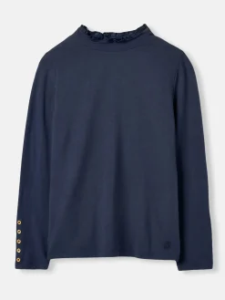 Joules Amy Navy Blue Long Sleeve High Neck Jersey Top NavyBlue