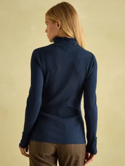 Sale Joules Amy Ribbed Long Sleeve High Neck Jersey Top Navy