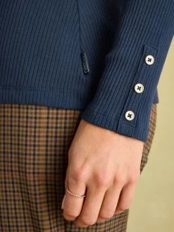 Sale Joules Amy Ribbed Long Sleeve High Neck Jersey Top Navy