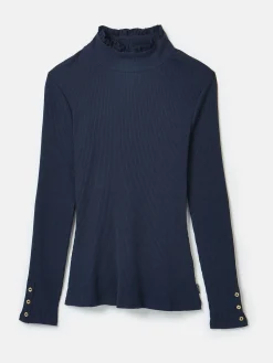 Sale Joules Amy Ribbed Long Sleeve High Neck Jersey Top Navy