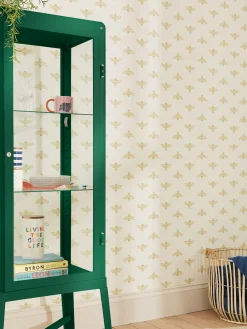Hot Joules Antique Gold Block Print Bee 10M Wallpaper AntiqueGold