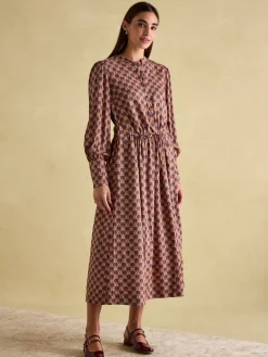 Outlet Joules Aster Tie Waist Midi Dress Brown