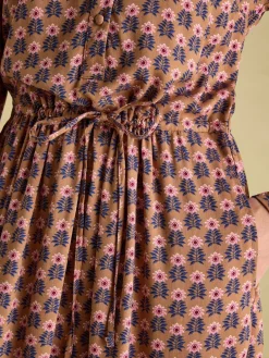 Outlet Joules Aster Tie Waist Midi Dress Brown