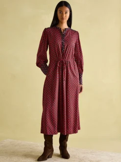 Discount Joules Aster Red and Navy Tie Waist Midi Dress RedandNavy