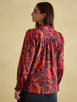 Outlet Joules Auretta Frill Neck Blouse Navy