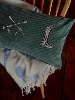 Discount Joules Back to the Country 100% Cotton Equestrian Corduroy Cushion Green