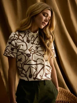 Hot Joules Barbury Cream Bridle Print Polo Shirt CreamBridlePrint