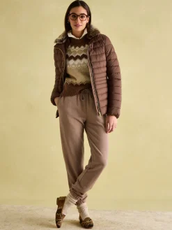 Clearance Joules Beckley Padded Showerproof Jacket with Faux Fur Trim Brown