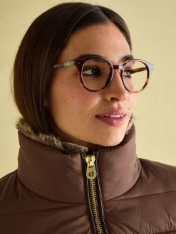 Clearance Joules Beckley Padded Showerproof Jacket with Faux Fur Trim Brown