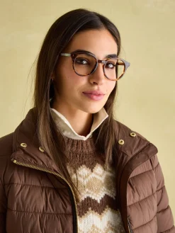 Clearance Joules Beckley Padded Showerproof Jacket with Faux Fur Trim Brown