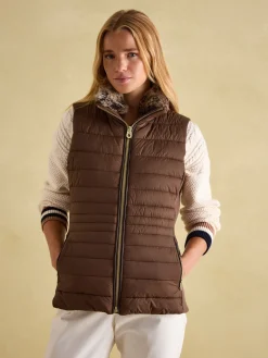 Outlet Joules Beckley Padded Showerproof Gilet With Detachable Faux Fur Collar Brown
