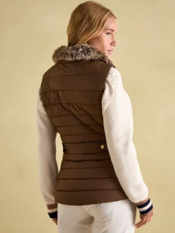Outlet Joules Beckley Padded Showerproof Gilet With Detachable Faux Fur Collar Brown