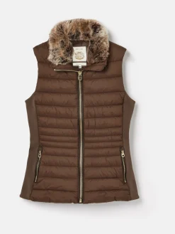 Outlet Joules Beckley Padded Showerproof Gilet With Detachable Faux Fur Collar Brown