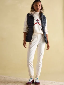 New Joules Beckley Padded Showerproof Gilet With Detachable Faux Fur Collar Navy