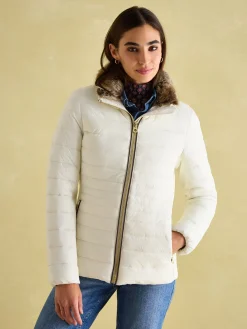 Joules Beckley Padded Showerproof Jacket with Faux Fur Trim White