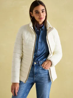 Joules Beckley Padded Showerproof Jacket with Faux Fur Trim White