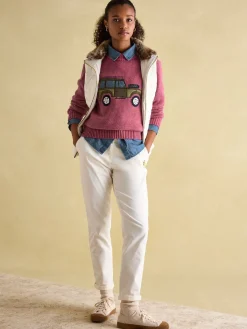 Online Joules Beckley Padded Showerproof Gilet With Detachable Faux Fur Collar White