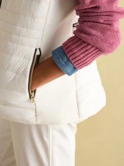 Online Joules Beckley Padded Showerproof Gilet With Detachable Faux Fur Collar White