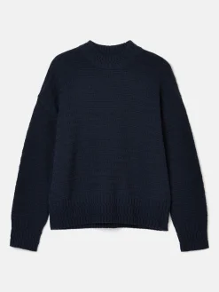 Discount Joules Bernie Navy Blue Crew Neck Textured Jumper Contains Merino Wool NavyBlue