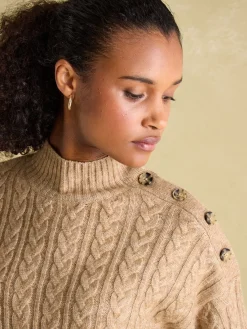Best Joules Betsy Button Shoulder Cable Jumper Camel
