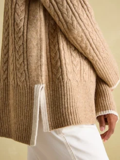 Best Joules Betsy Button Shoulder Cable Jumper Camel