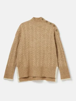 Best Joules Betsy Button Shoulder Cable Jumper Camel