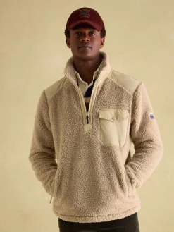 Sale Joules Billy Quarter Zip Borg Fleece Sweatshirt Cream