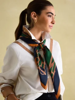 Clearance Joules Bloomfield Khaki Green Square Silk Scarf KhakiGreen